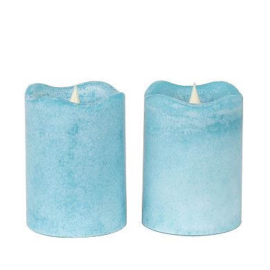 Mikasa Turquoise LED Wax Pillar Candle 2-piece Set