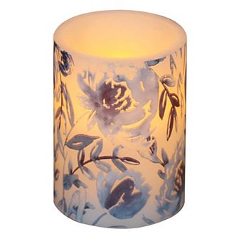 Mikasa Blue Flower LED Wax Pillar Candle