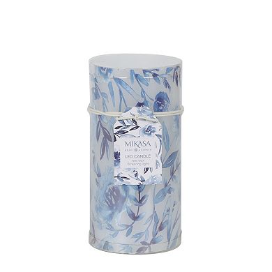Mikasa Blue Flower Decal LED Wax Pillar Candle