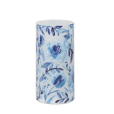 Mikasa Blue Flower Decal LED Wax Pillar Candle