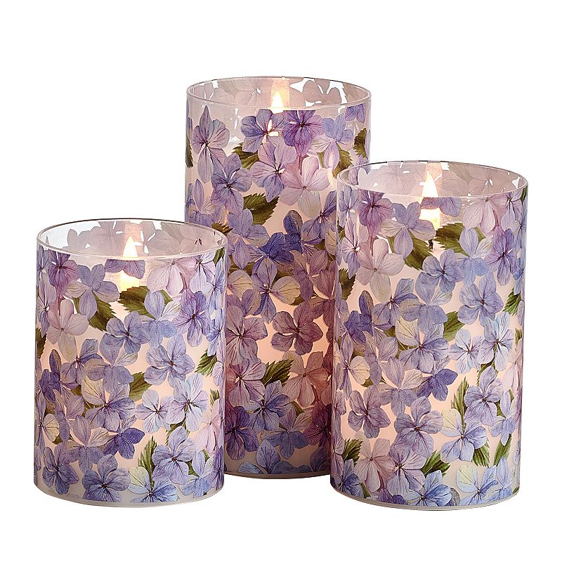 (1 broken)Mikasa Hydrangea Teardrop Wick LED Wax Candle 3-piece Set, White