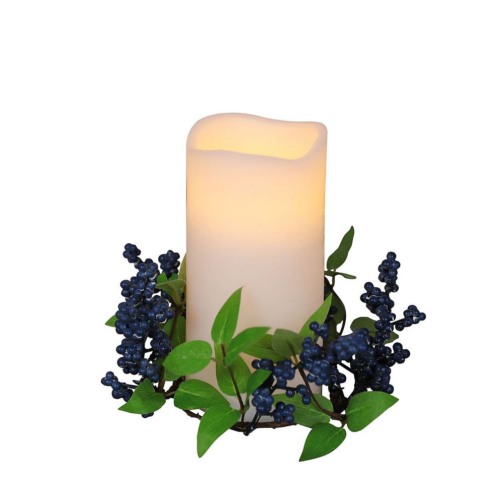 Mikasa White LED Wax Pillar Candle with Artificial Blueberry Ring