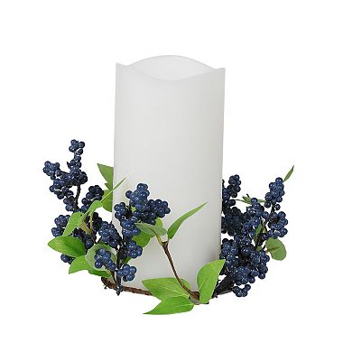 Mikasa White LED Wax Pillar Candle with Artificial Blueberry Ring