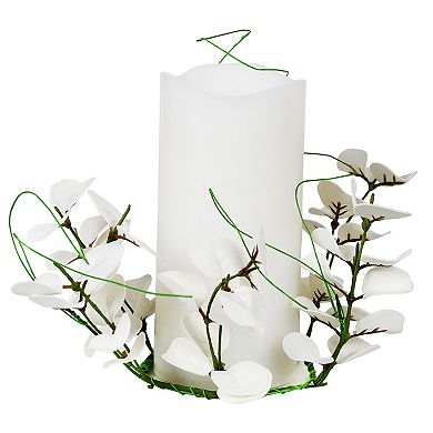 Mikasa White LED Wax Pillar Candle with Petal Ring