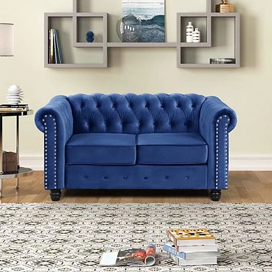 Morden Fort Modern Contemporary Love Seat With Deep Button Tufting Dutch Velvet