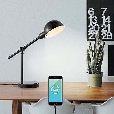 Curtis Vintage Industrial Iron Adjustable Dome Shade Led Task Lamp With Usb Charging Port