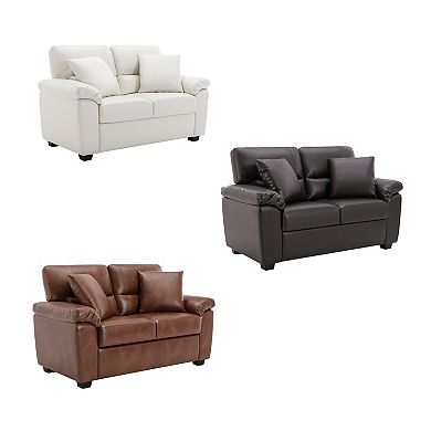 Morden Fort 61 In. Pu Leather 2-seater Loveseat With Pillows