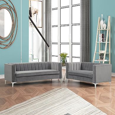 Morden Fort Velvet Channel 2-piece Sofa Sets Contemporary Upholstered Seating For Living Room