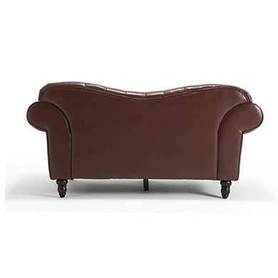 Morden Fort Chesterfield Loveseat Bonded Leather Tufting Button Design With Camel Back