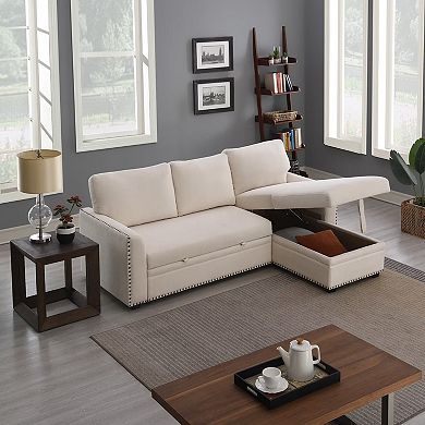 Morden Fort Velvet Sectional Sleeper Sofa With Storage