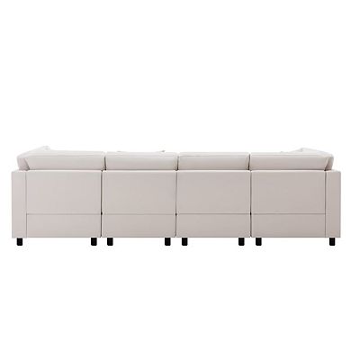 Morden Fort 4 Seater Modular Sectional Sofa With Footrest Linen Material L Shape And U Shape