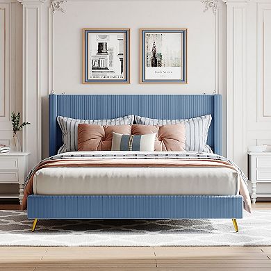 Merax Corduroy Platform Bed With Metal Legs