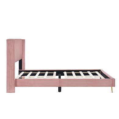 Merax Corduroy Platform Bed With Metal Legs