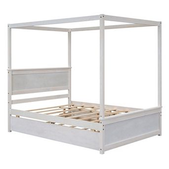 Merax Canopy Platform Bed with Trundle Bed, Wood Canopy Bed
