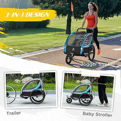 Aosom Bike Trailer For Kids, 3-in-1 Running Stroller, Jogging Cart, Blue