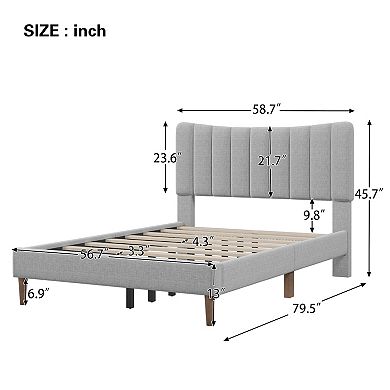 Merax Full Size Upholstered Platform Bed Frame with Vertical Channel Tufted Headboard