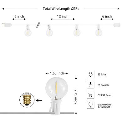 25-Light Indoor/Outdoor 25 ft. Contemporary Rustic Incandescent G40 Bistro Globe Bulb String Lights