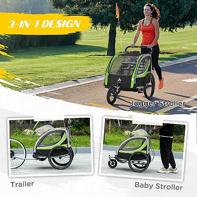 Aosom Bike Trailer For Kids, 3-in-1 Running Stroller, Jogging Cart, Green