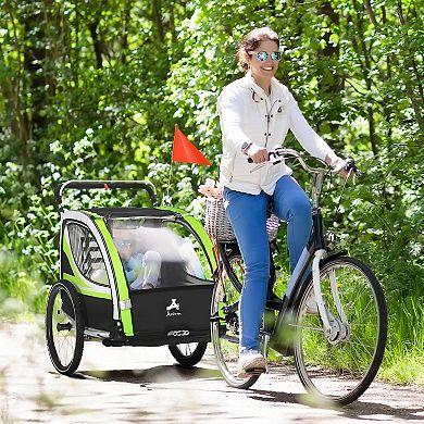 Aosom Bike Trailer For Kids, 3-in-1 Running Stroller, Jogging Cart, Green