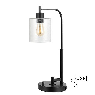 Axel Modern Iron/seeded Glass Farmhouse Industrial Usb Charging Led Task Lamp