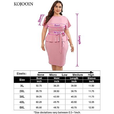 Women Plus Size Bodycon Elegant Midi Dress Peplum Business Office Sheath Cocktail Dress With Belt