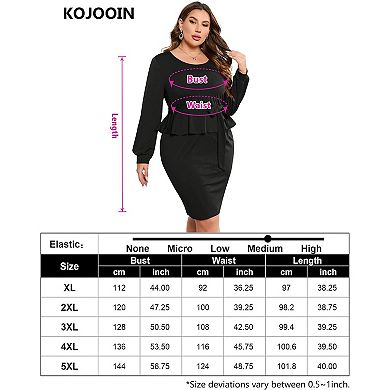 Women Plus Size Bodycon Elegant Midi Dress Peplum Business Office Sheath Cocktail Dress With Belt