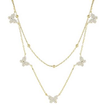 Sunkissed Sterling Cubic Zirconia Double Layered Butterfly Necklace