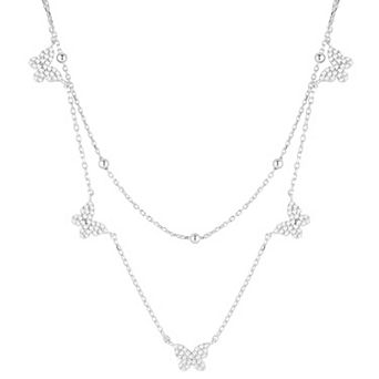 Sunkissed Sterling Cubic Zirconia Double Layered Butterfly Necklace