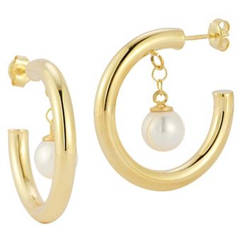 Sunkissed Sterling Freshwater Cultured Pearl Drop Hoop Earrings