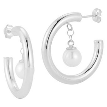 Sunkissed Sterling Freshwater Cultured Pearl Drop Hoop Earrings