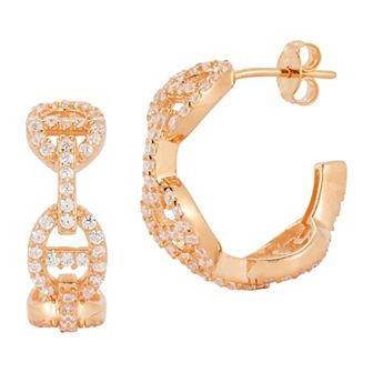 Sunkissed Sterling Cubic Zirconia Mariner Link Hoop Earrings