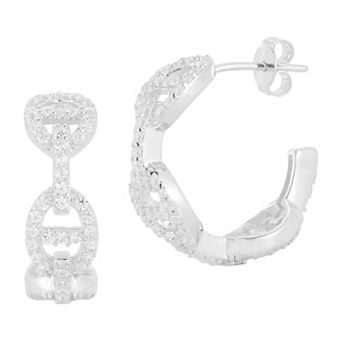 Sunkissed Sterling Cubic Zirconia Mariner Link Hoop Earrings