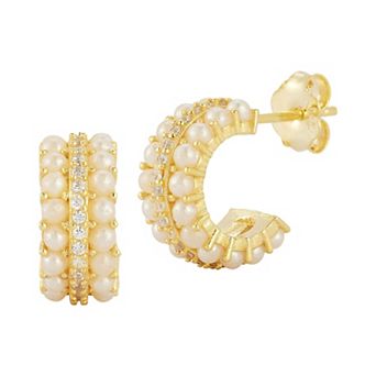 Sunkissed Sterling Sterling Silver Cubic Zirconia & Freshwater Cultured Pearl Huggie Earrings
