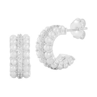 Sunkissed Sterling Sterling Silver Cubic Zirconia & Freshwater Cultured Pearl Huggie Earrings