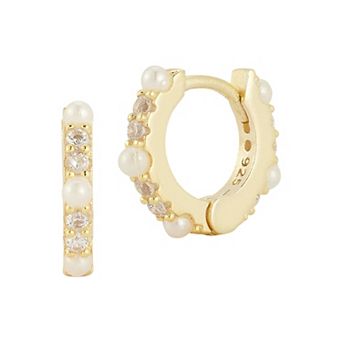 Sunkissed Sterling Sterling Silver Cubic Zirconia and Cultured Pearl Huggie Earrings