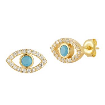 Sunkissed Sterling Cubic Zirconia & Lab-Created Turquoise Eye Stud Earrings