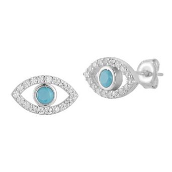 Sunkissed Sterling Cubic Zirconia & Lab-Created Turquoise Eye Stud Earrings