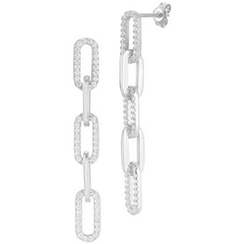 Sunkissed Sterling Sterling Silver Cubic Zirconia Link Chain Drop Earrings
