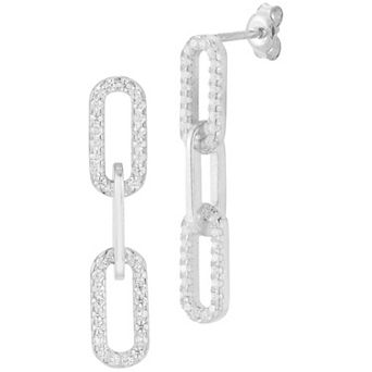 Sunkissed Sterling Sterling Silver Cubic Zirconia Small Link Chain Drop Earrings