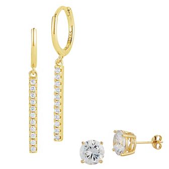 Sunkissed Sterling Sterling Silver Cubic Zirconia Bar Drop Earring Duo Set