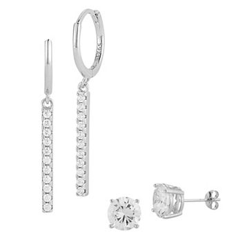 Sunkissed Sterling Sterling Silver Cubic Zirconia Bar Drop Earring Duo Set