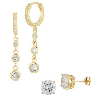 Sunkissed Sterling Sterling Silver Cubic Zirconia Drop Huggie Earring Duo Set