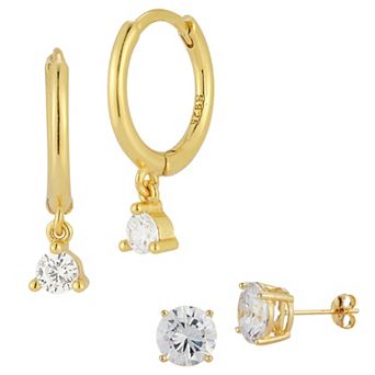 Sunkissed Sterling Sterling Silver Cubic Zirconia Charm Huggie Hoop Earring Duo Set