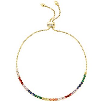 Sunkissed Sterling 14k Gold Over Silver Cubic Zirconia Rainbow Adjustable Bracelet