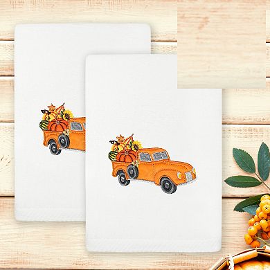 Linum Home Textiles Autumn Truck Embroidered Luxury Turkish Cotton Set of 2 Hand Towels