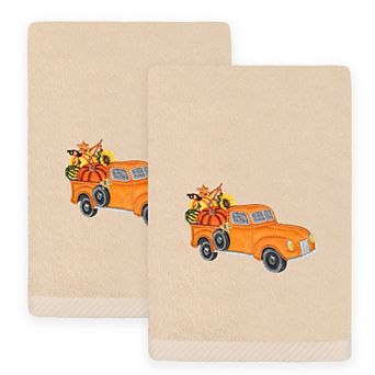 Linum Home Textiles Autumn Truck Embroidered Luxury Turkish Cotton Set of 2 Hand Towels