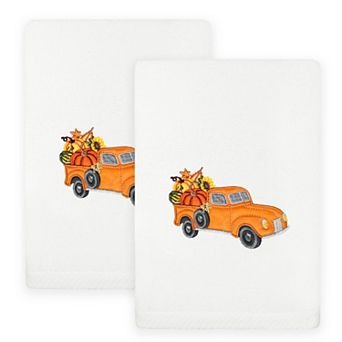 Linum Home Textiles Autumn Truck Embroidered Luxury Turkish Cotton Set of 2 Hand Towels
