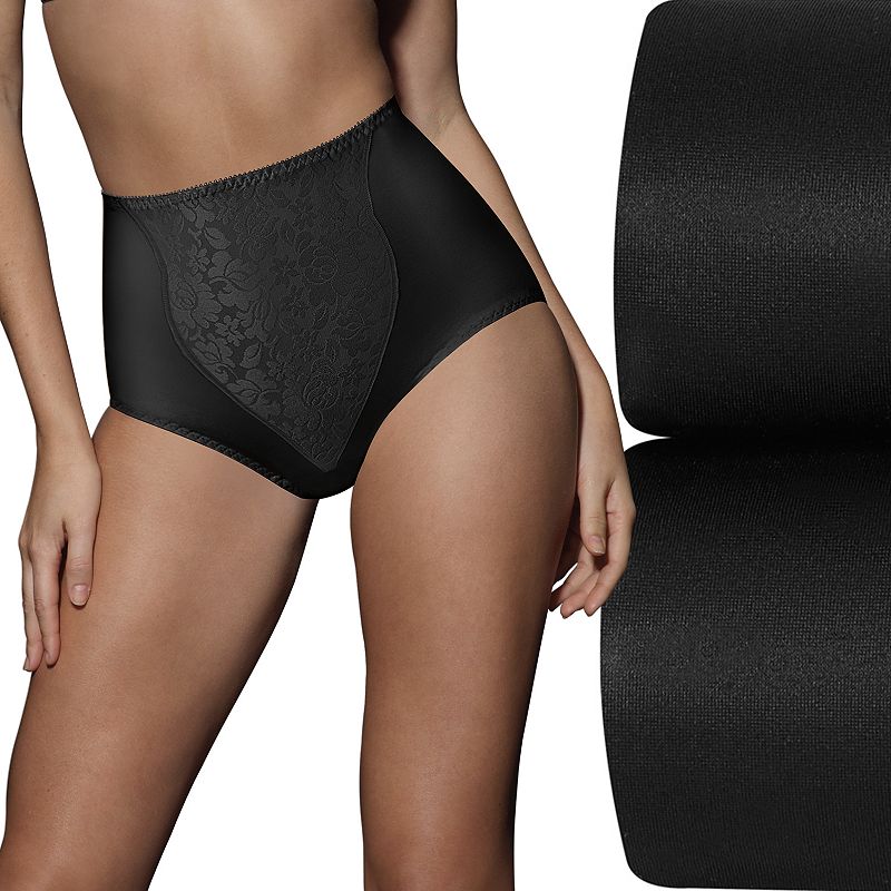 Bali 2-pack Double Support Light Control Shaping Brief Panty with Lace X372, Women's, Size: Medium, Black