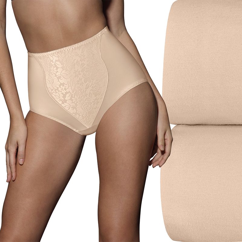 Bali 2-pack Double Support Light Control Shaping Brief Panty with Lace X372, Women's, Size: Large, Soft Brown