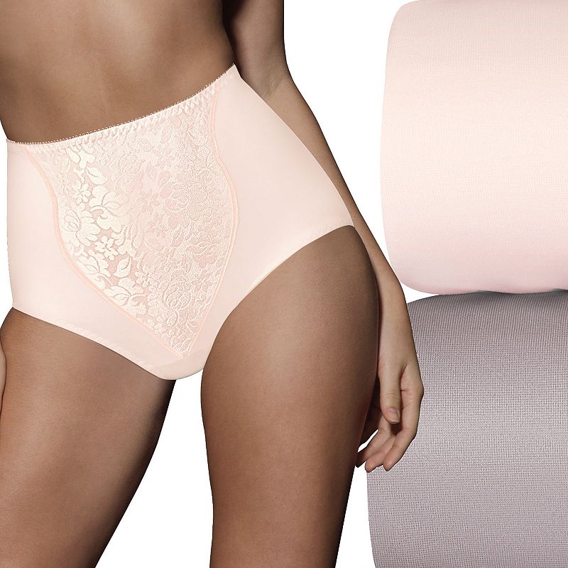 Bali 2-pack Double Support Light Control Shaping Brief Panty with Lace X372, Women's, Size: XL, Warm Silver Pink Bliss